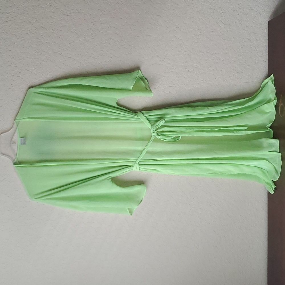 No Boundaries neon green swimsuit cover up kimono duster. **